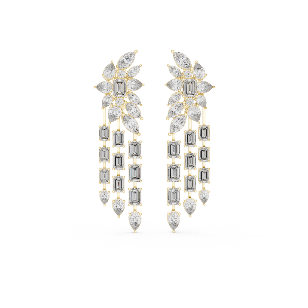 Bridal Emerald-Cut Diamond Long Earrings