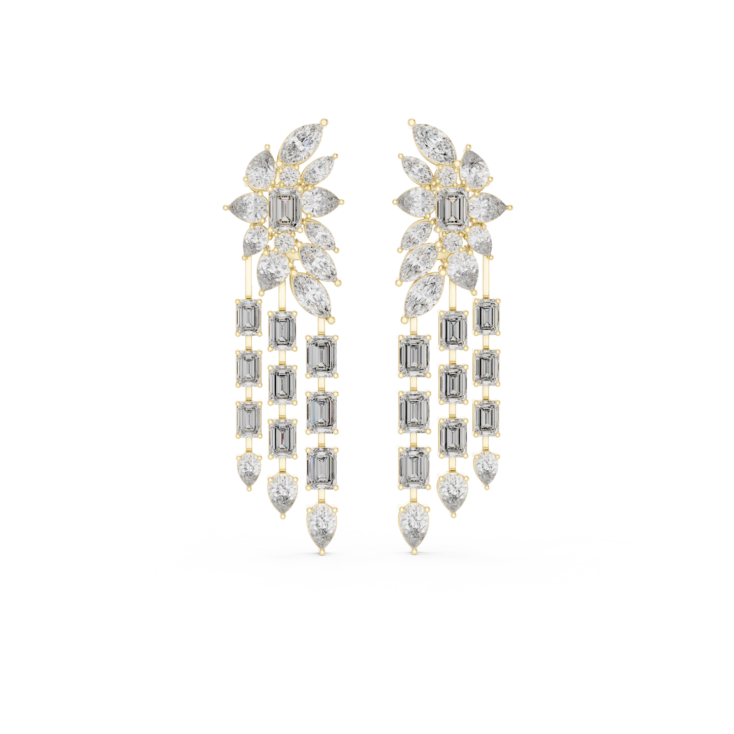 Bridal Emerald-Cut Diamond Long Earrings