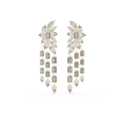 Bridal Emerald-Cut Diamond Long Earrings