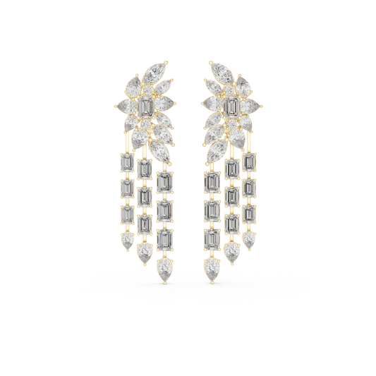 Bridal Emerald-Cut Diamond Long Earrings