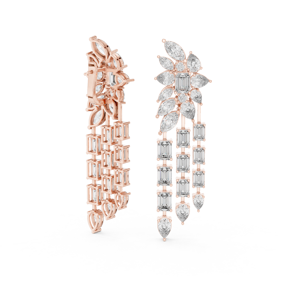 Bridal Emerald-Cut Diamond Long Earrings