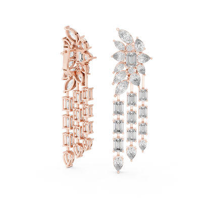 Bridal Emerald-Cut Diamond Long Earrings