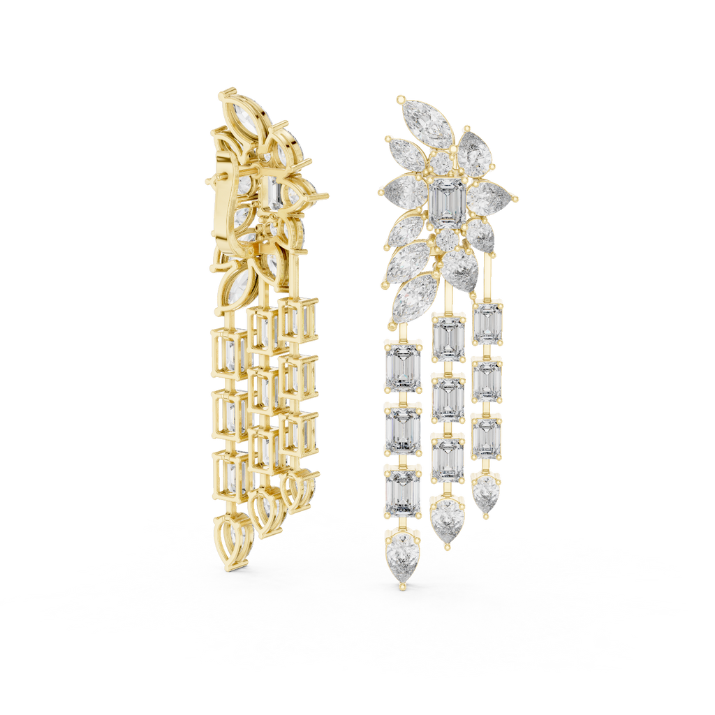 Bridal Emerald-Cut Diamond Long Earrings