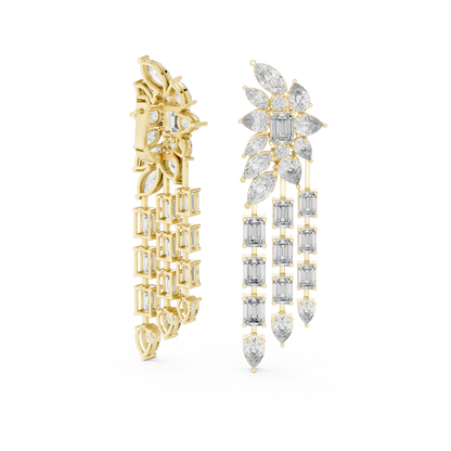 Bridal Emerald-Cut Diamond Long Earrings