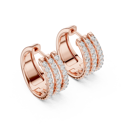 Classic Diamond Hoop Earrings with Triple Band Design