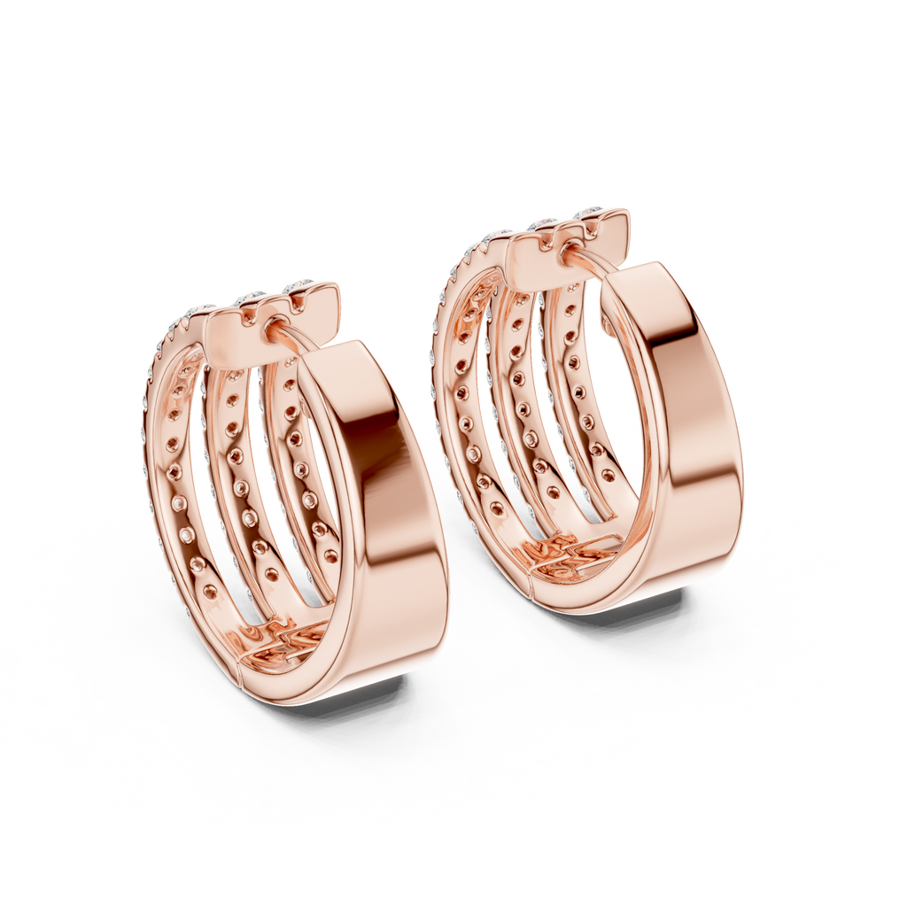 Classic Diamond Hoop Earrings with Triple Band Design