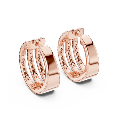 Classic Diamond Hoop Earrings with Triple Band Design