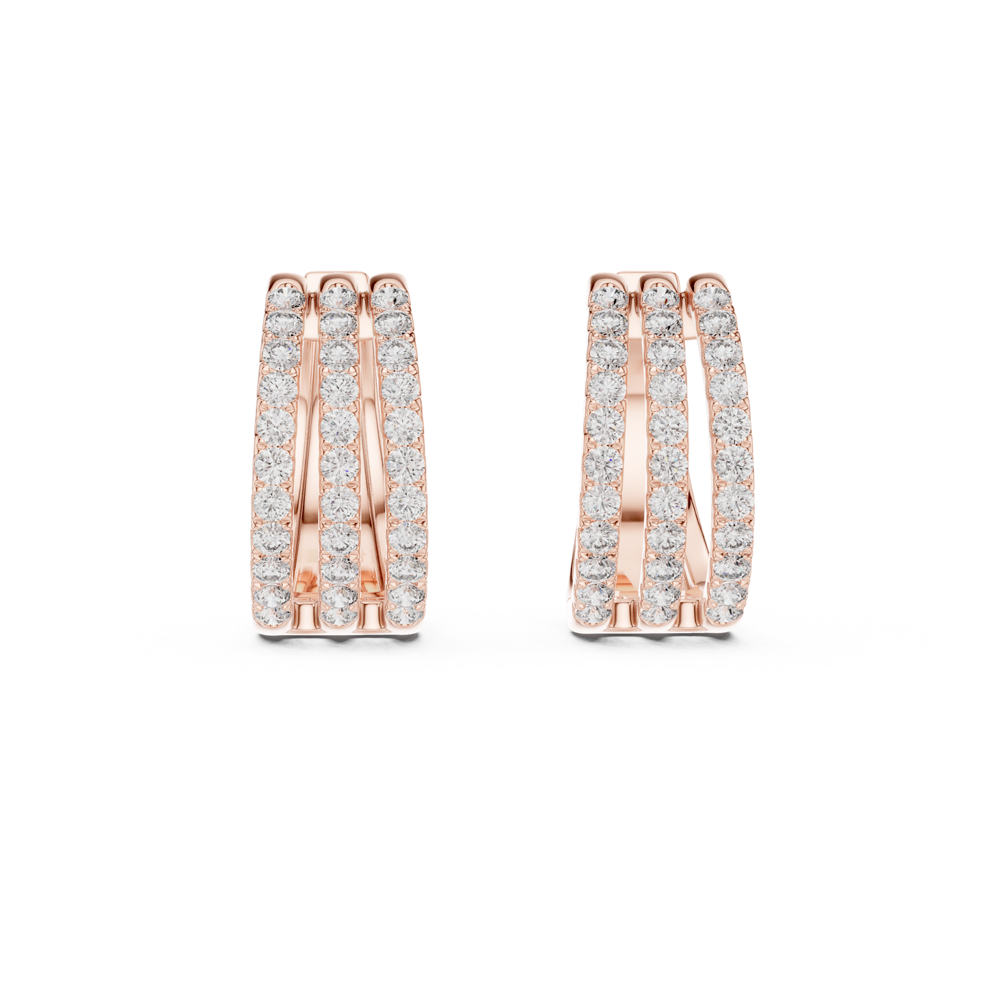 Classic Diamond Hoop Earrings with Triple Band Design