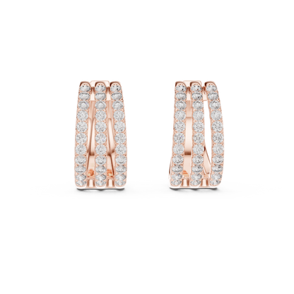 Classic Diamond Hoop Earrings with Triple Band Design
