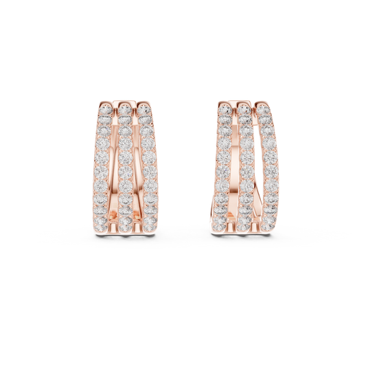 Classic Diamond Hoop Earrings with Triple Band Design