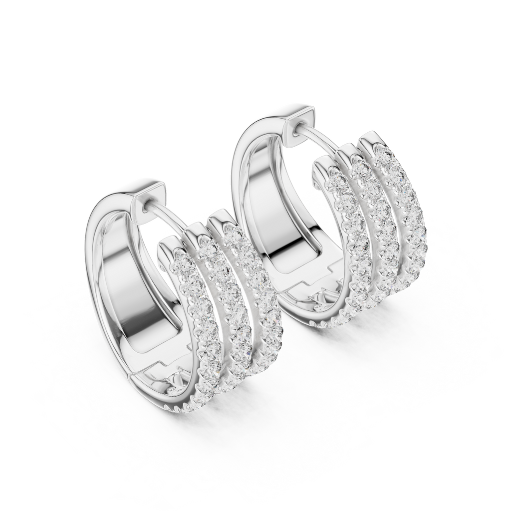 Classic Diamond Hoop Earrings with Triple Band Design
