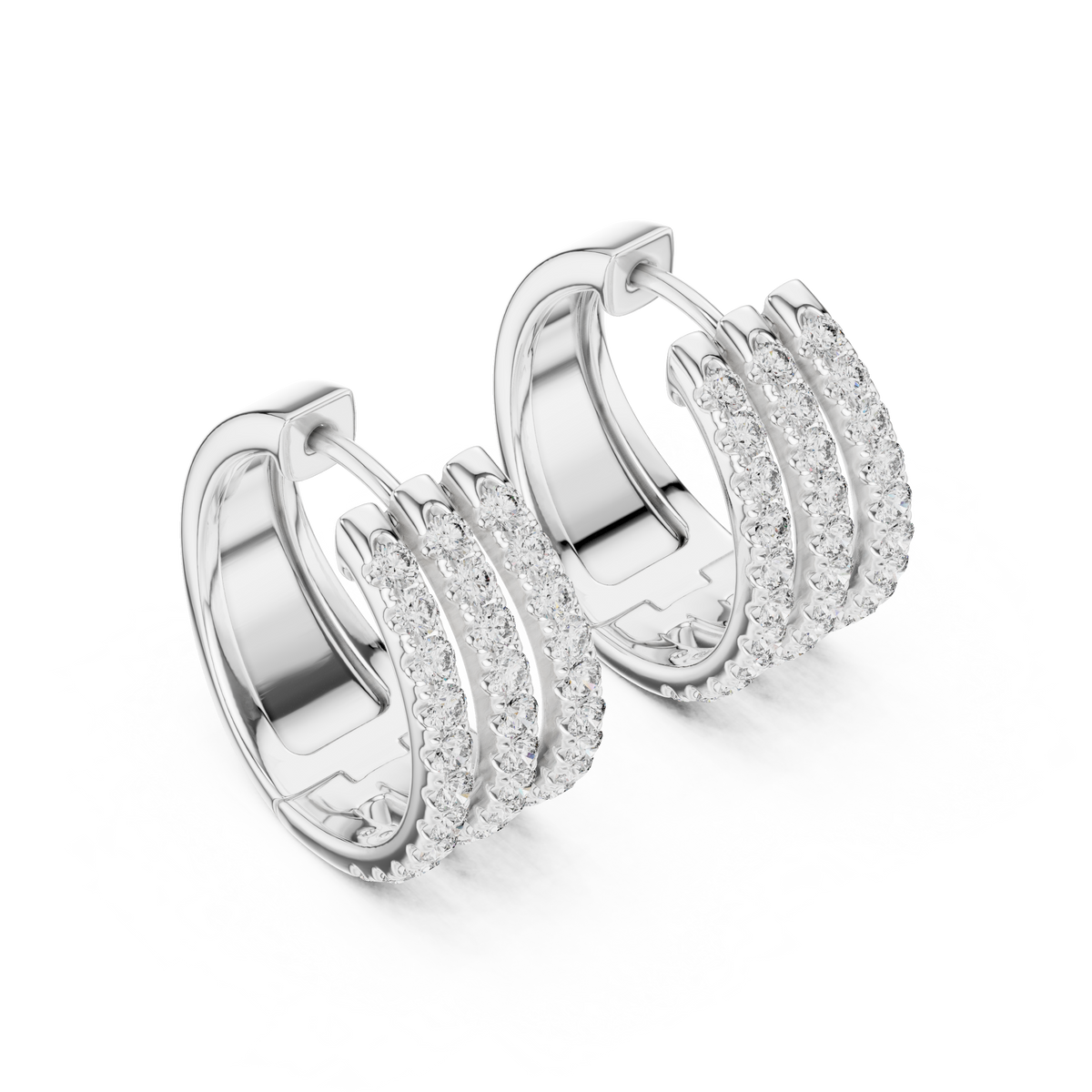 Classic Diamond Hoop Earrings with Triple Band Design