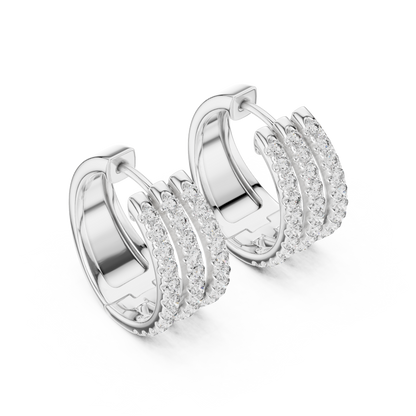 Classic Diamond Hoop Earrings with Triple Band Design