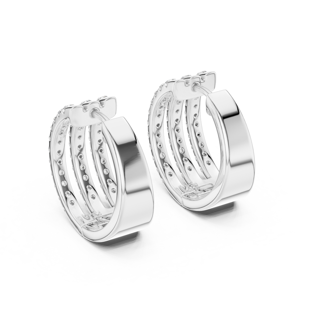 Classic Diamond Hoop Earrings with Triple Band Design