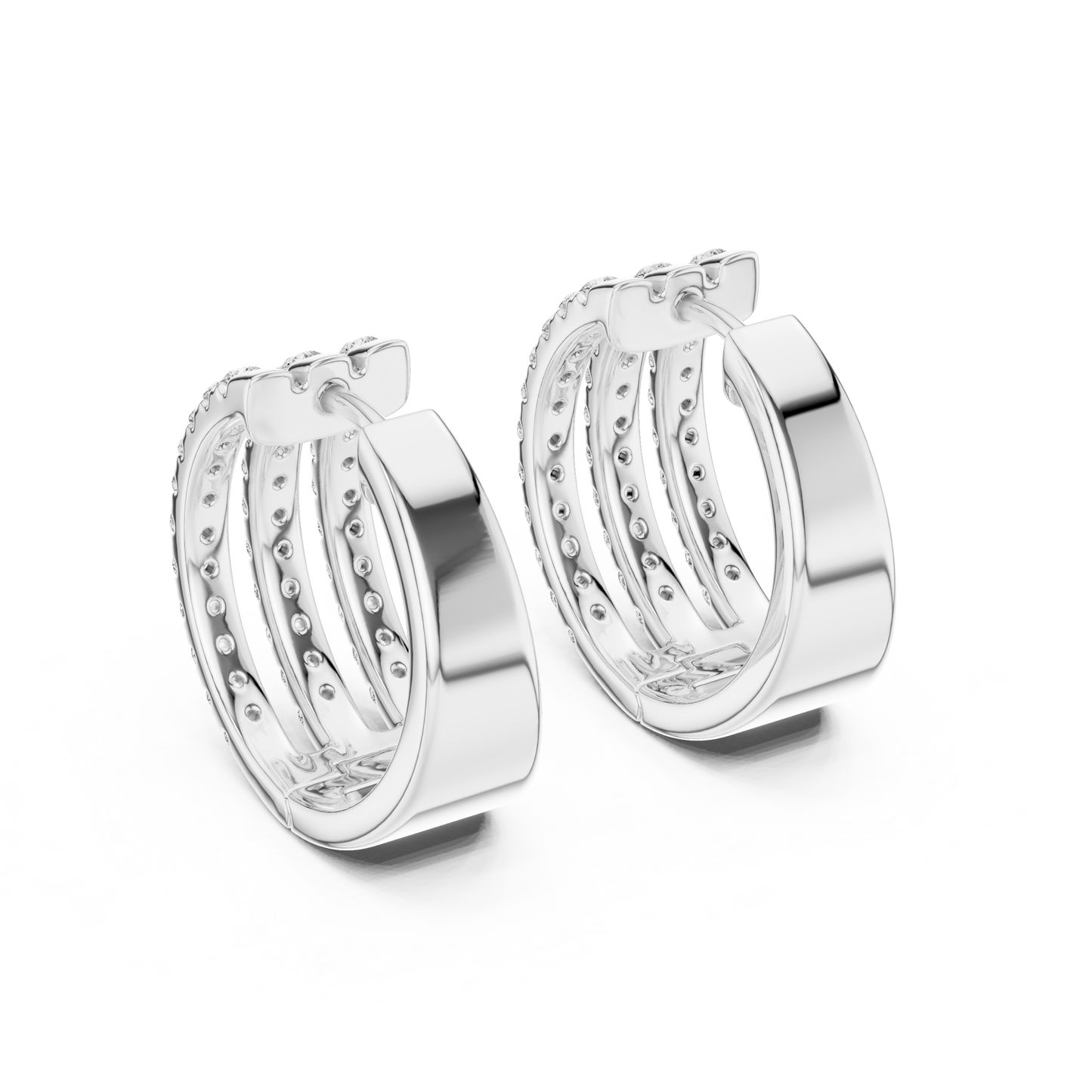 Classic Diamond Hoop Earrings with Triple Band Design