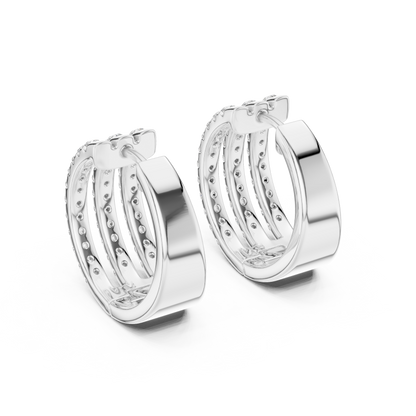 Classic Diamond Hoop Earrings with Triple Band Design