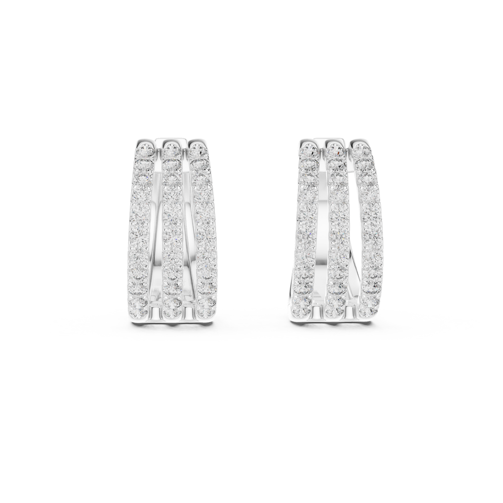 Classic Diamond Hoop Earrings with Triple Band Design