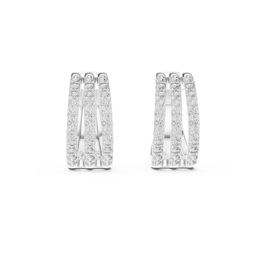 Classic Diamond Hoop Earrings with Triple Band Design