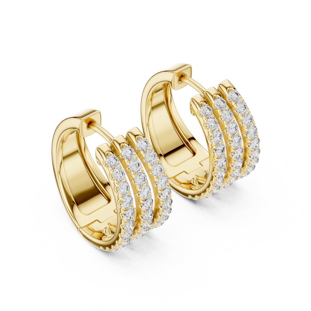 Classic Diamond Hoop Earrings with Triple Band Design