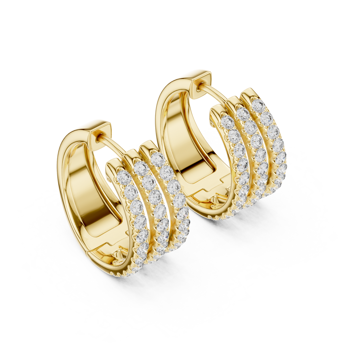 Classic Diamond Hoop Earrings with Triple Band Design