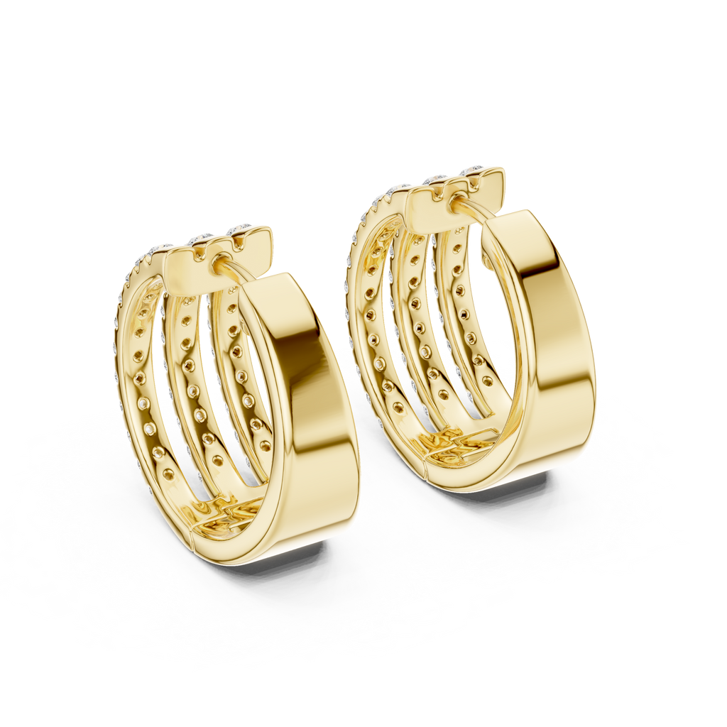 Classic Diamond Hoop Earrings with Triple Band Design