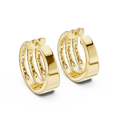 Classic Diamond Hoop Earrings with Triple Band Design