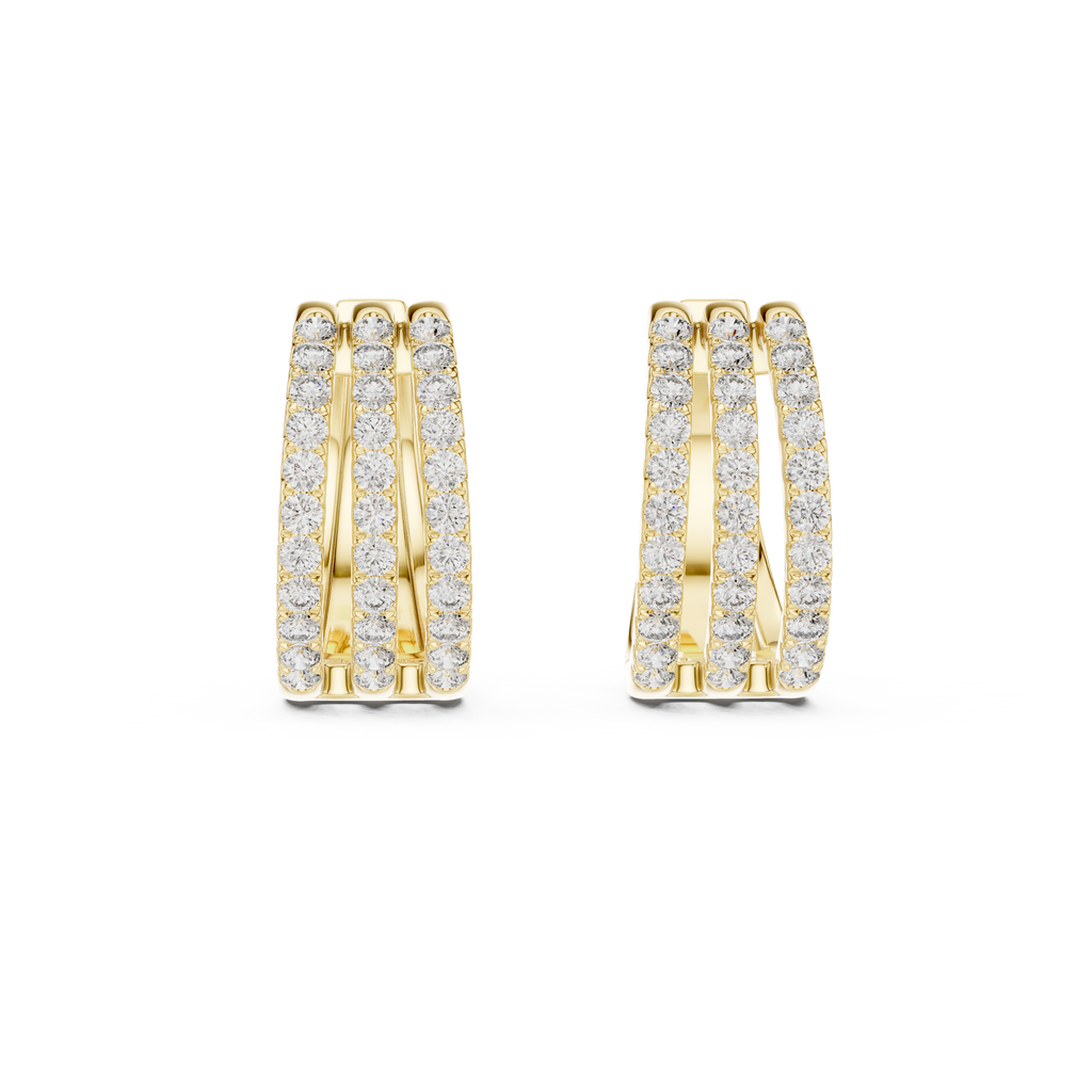 Classic Diamond Hoop Earrings with Triple Band Design