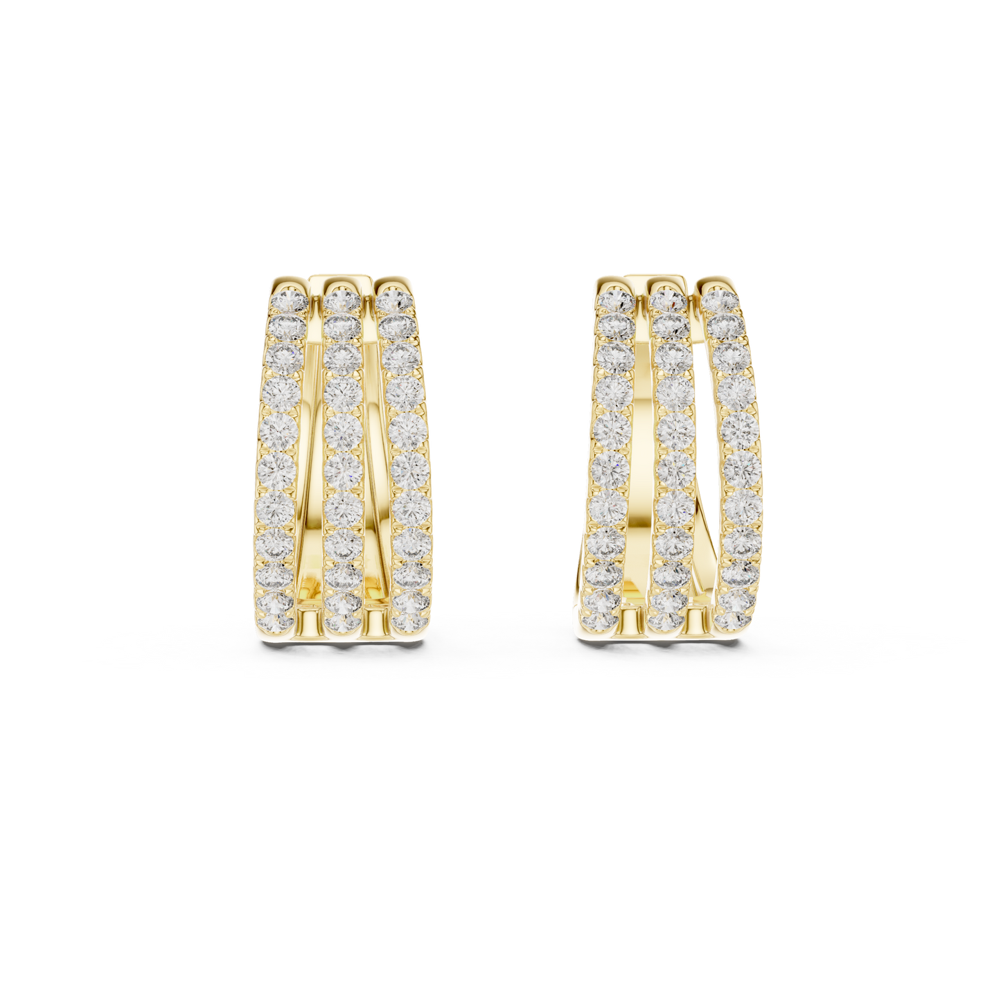 Classic Diamond Hoop Earrings with Triple Band Design