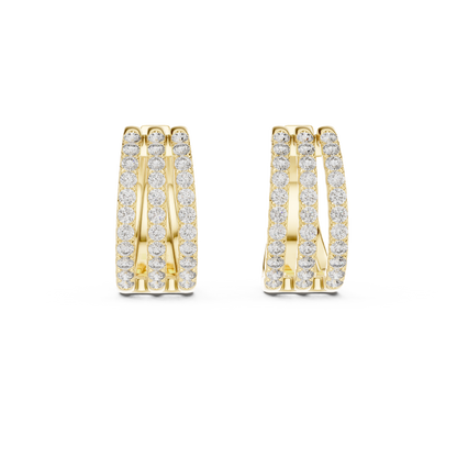 Classic Diamond Hoop Earrings with Triple Band Design