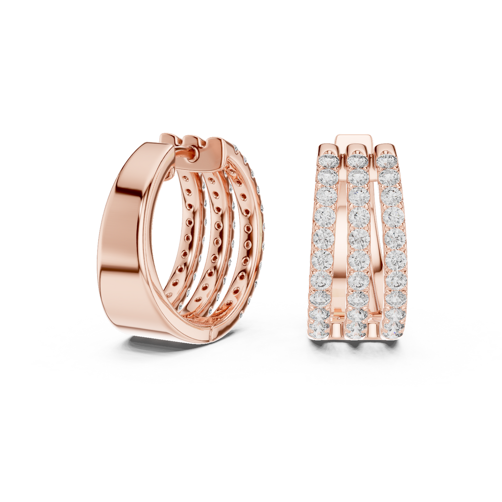 Classic Diamond Hoop Earrings with Triple Band Design