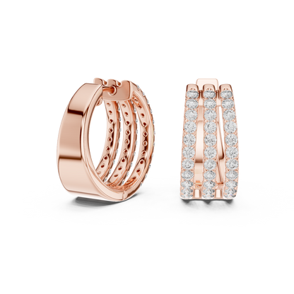 Classic Diamond Hoop Earrings with Triple Band Design