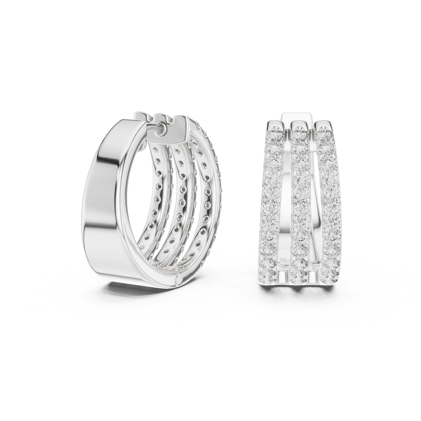 Classic Diamond Hoop Earrings with Triple Band Design