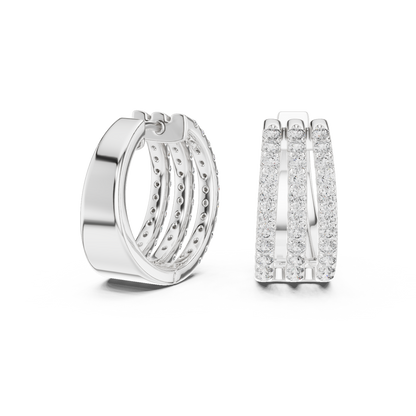 Classic Diamond Hoop Earrings with Triple Band Design