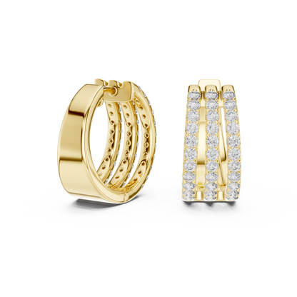 Classic Diamond Hoop Earrings with Triple Band Design