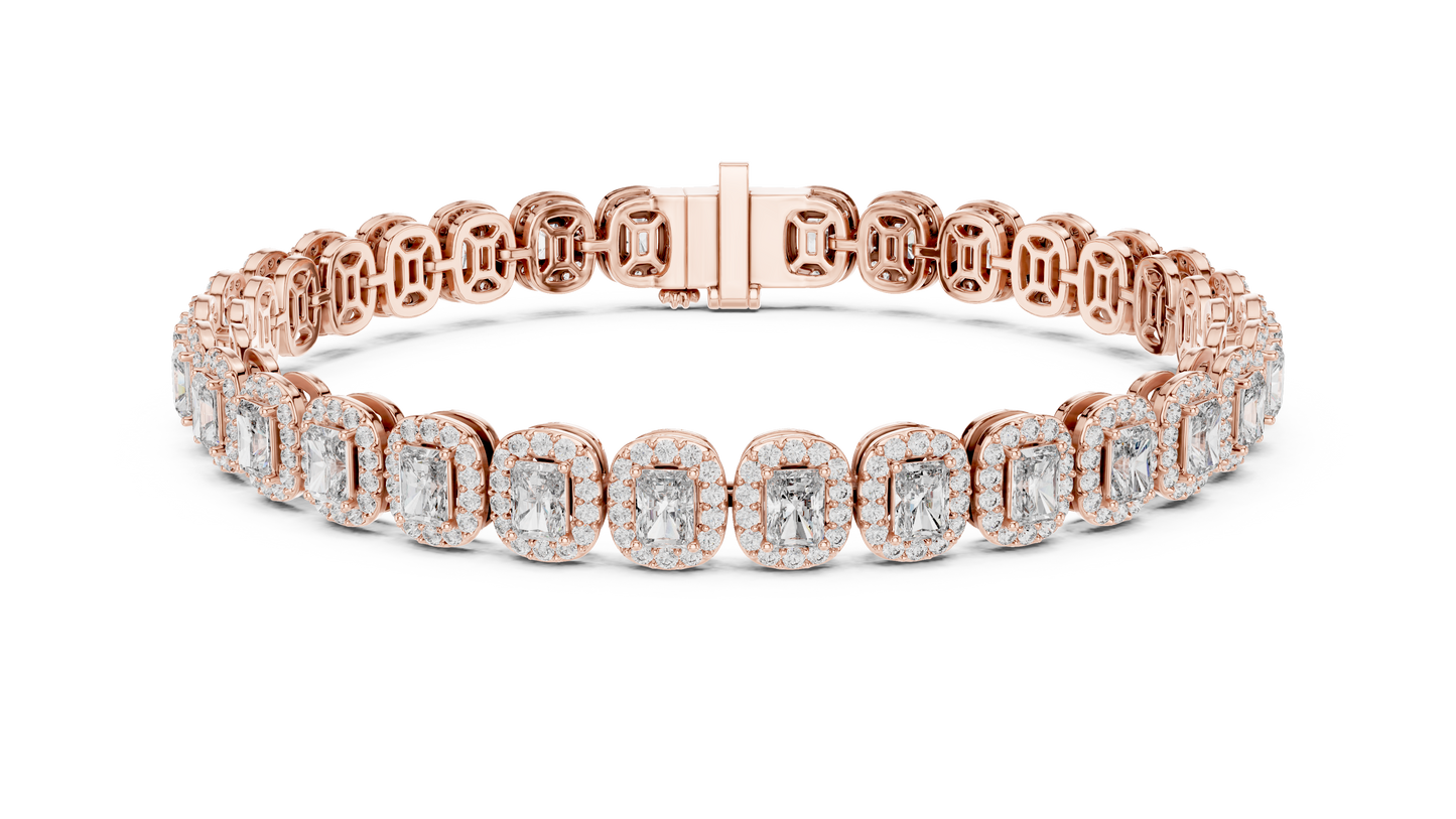 Elegant Cushion Cut Diamond Halo Bracelet