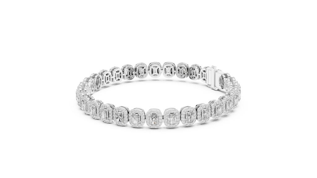 Elegant Cushion Cut Diamond Halo Bracelet