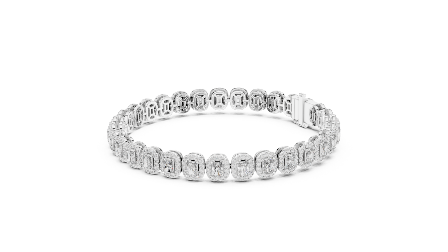 Elegant Cushion Cut Diamond Halo Bracelet