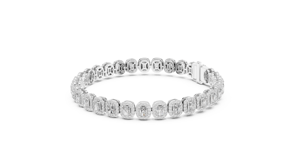 Elegant Cushion Cut Diamond Halo Bracelet