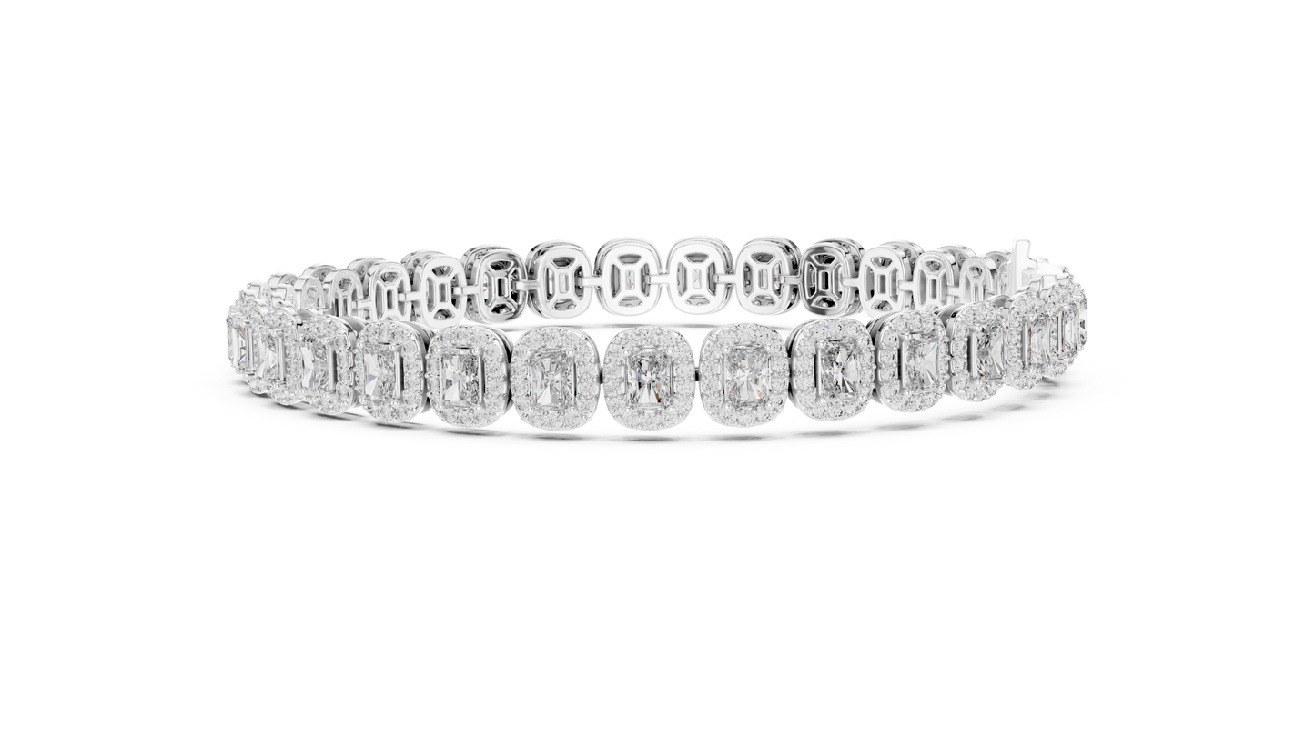 Elegant Cushion Cut Diamond Halo Bracelet