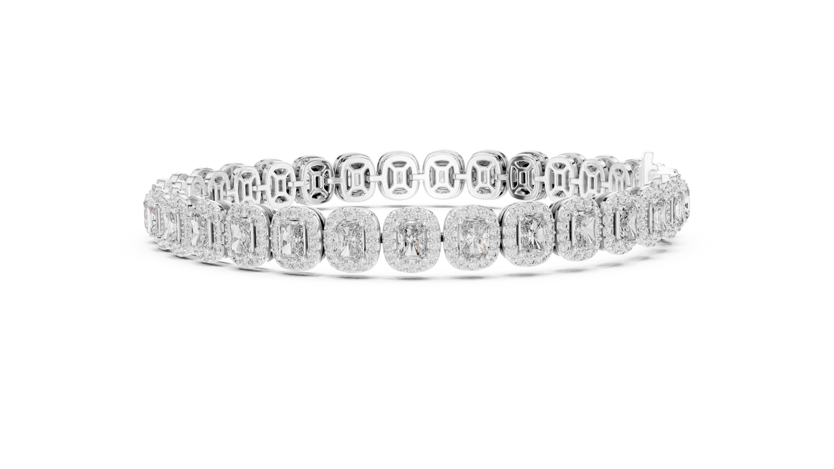 Elegant Cushion Cut Diamond Halo Bracelet
