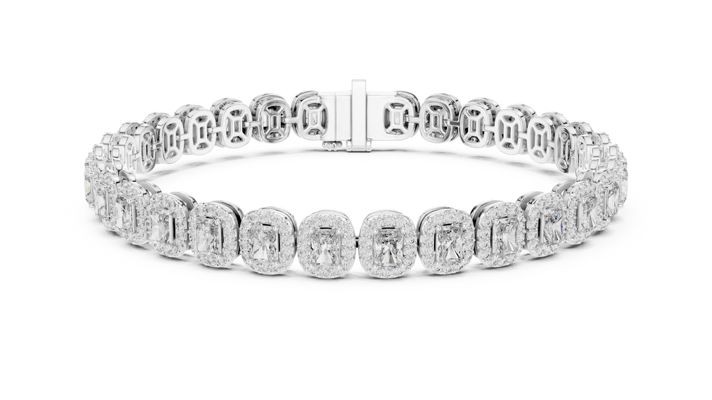Elegant Cushion Cut Diamond Halo Bracelet