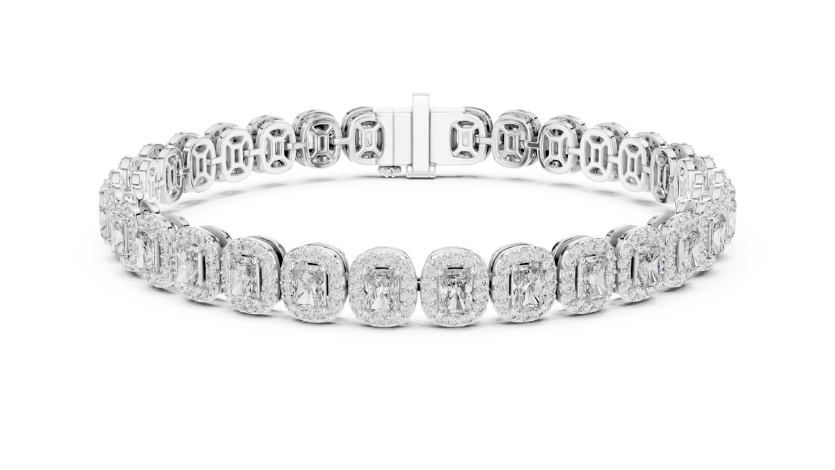 Elegant Cushion Cut Diamond Halo Bracelet