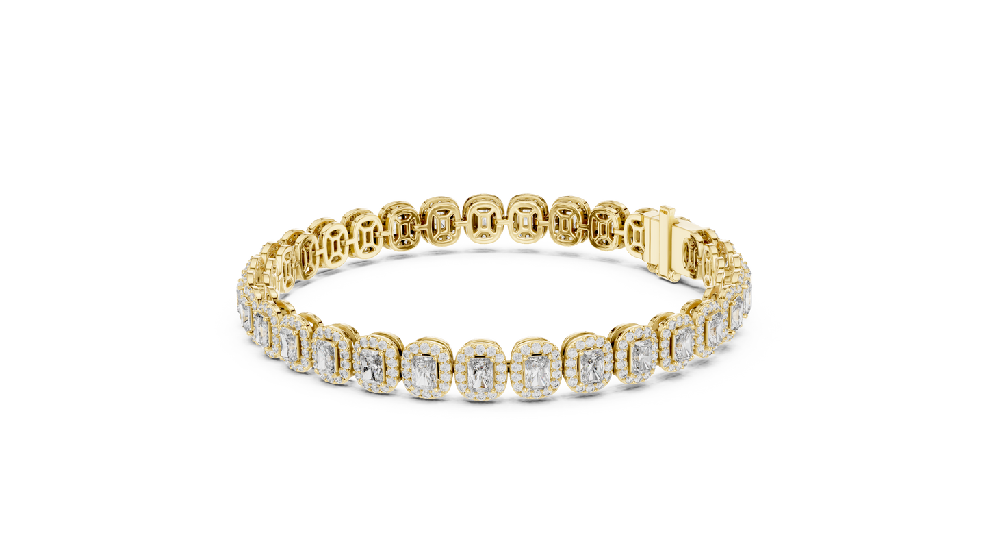 Elegant Cushion Cut Diamond Halo Bracelet