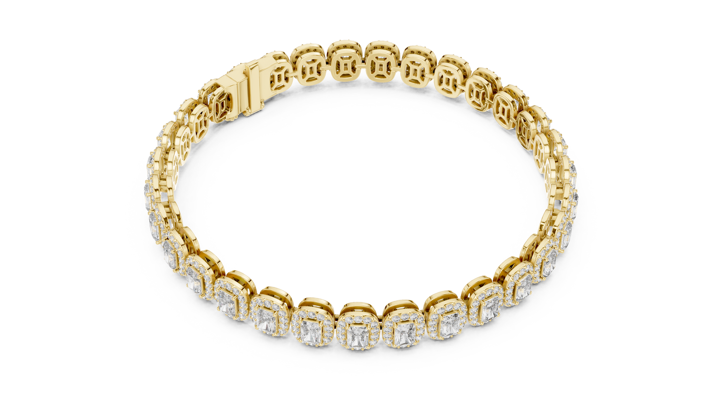 Elegant Cushion Cut Diamond Halo Bracelet