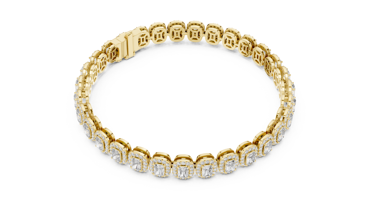 Elegant Cushion Cut Diamond Halo Bracelet