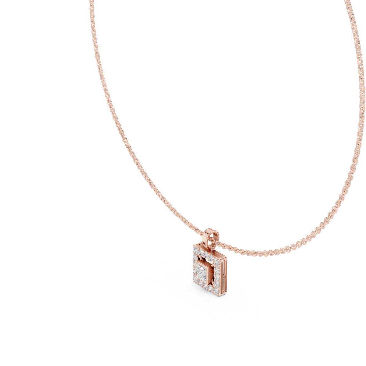 Luxury Square Diamond Halo Necklace for Women
