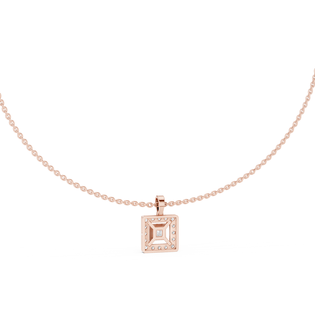Luxury Square Diamond Halo Necklace for Women