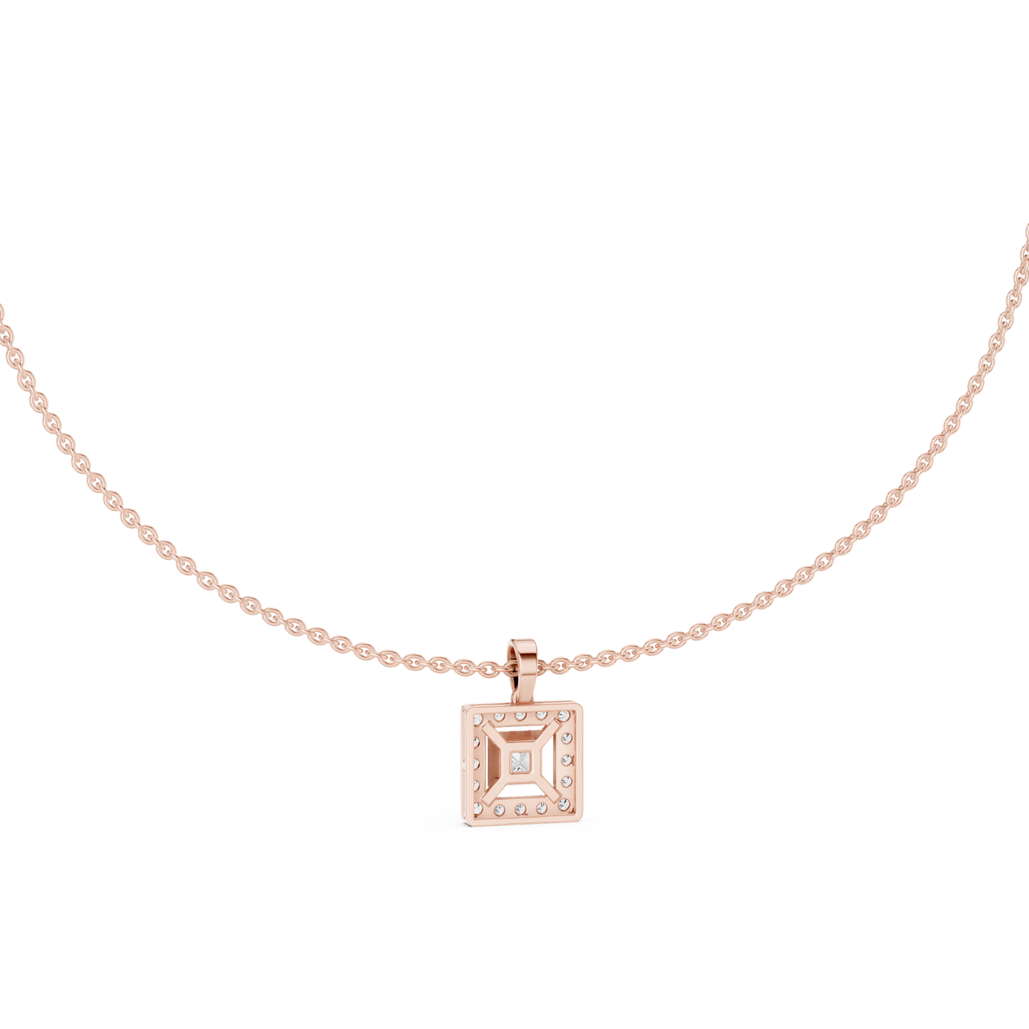 Luxury Square Diamond Halo Necklace for Women