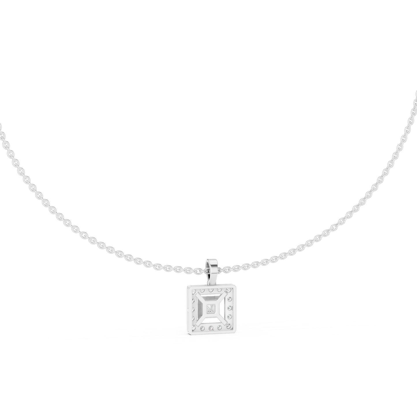Luxury Square Diamond Halo Necklace for Women