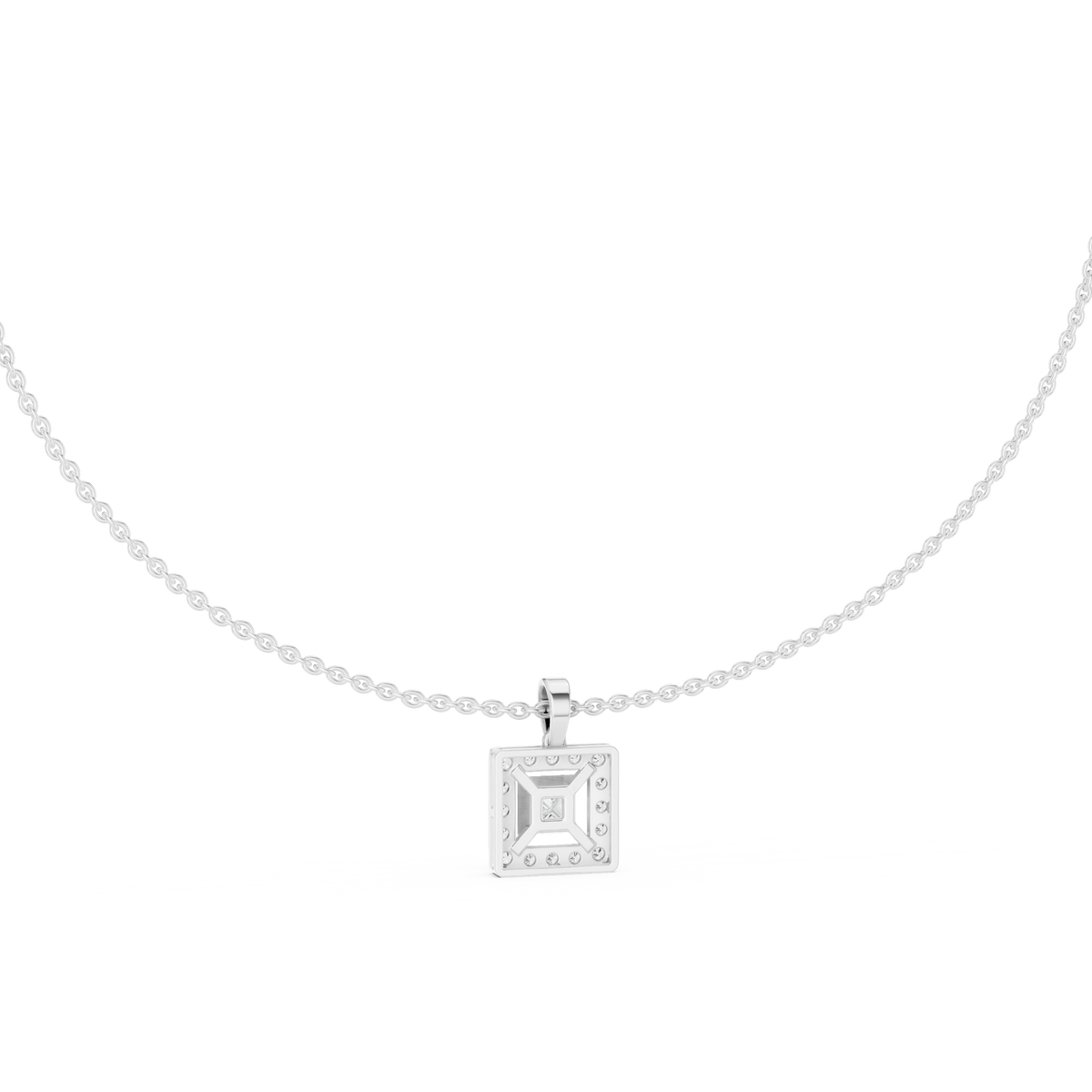 Luxury Square Diamond Halo Necklace for Women